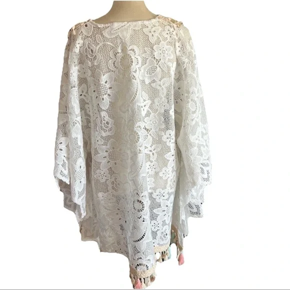 Gipsy Queen Boho Butterfly Sleeve Lacey Tassel Dress/top Ivory Fairy Whimsy L/XL - Picture 2 of 6